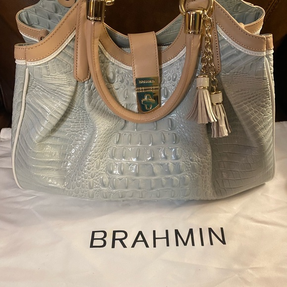 Brahmin Handbags - Brahmin Light Blue and Tan Croc-Embossed Shoulder Bag